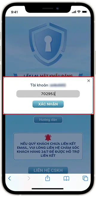 Bước 6: Nhập mã xác nhận > XÁC NHẬN